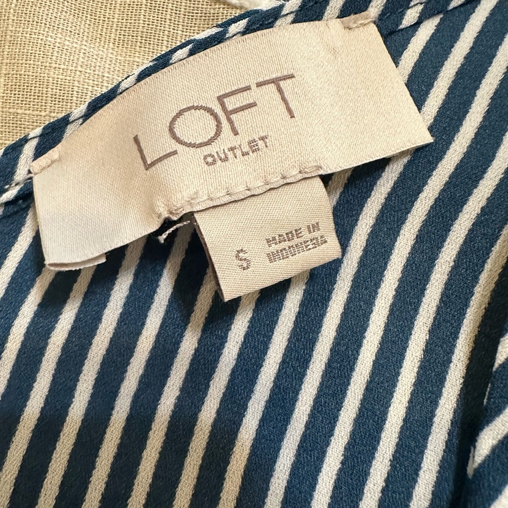Loft Green & White Striped Blouse With Back V-Neck - Picture 3 of 10